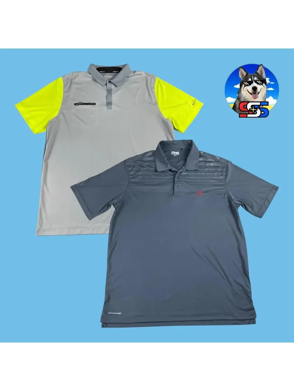 (Lot of 2) Nike Golf + Ping Performance Polo Shirt Alabama Neon Green Men's XL